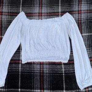 H&M Blue Smocked Off-Shoulder Crop Top Blouse